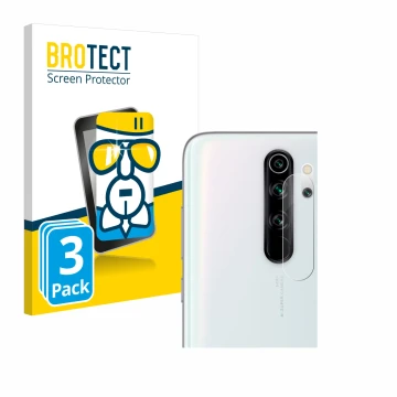 Vorderseite einer Produktverpackung mit dem Markenlogo BROTECT. Daneben ist das Gerät Xiaomi Redmi Note 8 Pro (NUR Kameraschut
