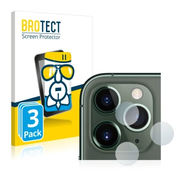 Vorderseite einer Produktverpackung mit dem Markenlogo BROTECT. Daneben ist das Gerät Apple iPhone 11 Pro Max (NUR Kameraschut