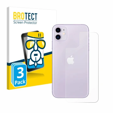 Vorderseite einer Produktverpackung mit dem Markenlogo BROTECT. Daneben ist das Gerät Apple iPhone 11 (Rückseite) mit dem zuge