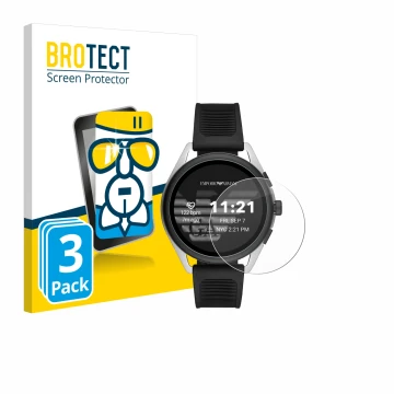 Vorderseite einer Produktverpackung mit dem Markenlogo BROTECT. Daneben ist das Gerät Emporio Armani Connected Smartwatch 3 mi