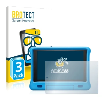 Vorderseite einer Produktverpackung mit dem Markenlogo BROTECT. Daneben ist das Gerät Amazon Fire HD 10 Kids 2019 (9. Gen.) mi