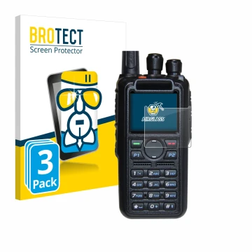 Vorderseite einer Produktverpackung mit dem Markenlogo BROTECT. Daneben ist das Gerät AnyTone AT-D878UV Plus mit dem zugehörig