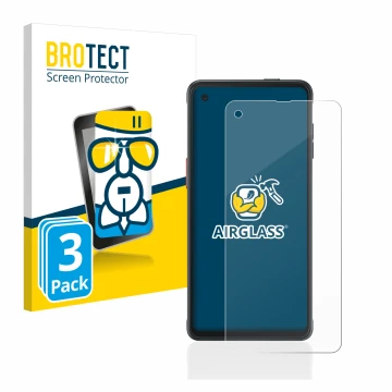 Vorderseite einer Produktverpackung mit dem Markenlogo BROTECT. Daneben ist das Gerät Samsung Galaxy XCover Pro mit dem zugehö
