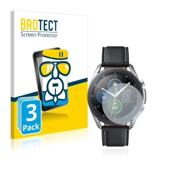 Vorderseite einer Produktverpackung mit dem Markenlogo BROTECT. Daneben ist das Gerät Samsung Galaxy Watch 3 (41mm) mit dem zu