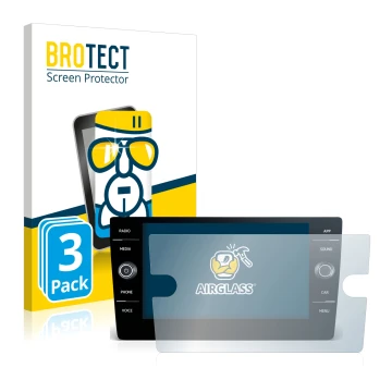 Vorderseite einer Produktverpackung mit dem Markenlogo BROTECT. Daneben ist das Gerät Volkswagen Touran 2017 Discover Media 8