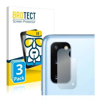 Vorderseite einer Produktverpackung mit dem Markenlogo BROTECT. Daneben ist das Gerät Samsung Galaxy S20 5G (NUR Kameraschutz)
