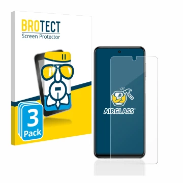 Vorderseite einer Produktverpackung mit dem Markenlogo BROTECT. Daneben ist das Gerät Xiaomi Redmi Note 9S mit dem zugehörigen