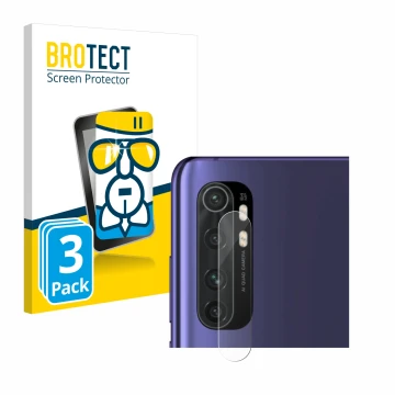 Vorderseite einer Produktverpackung mit dem Markenlogo BROTECT. Daneben ist das Gerät Xiaomi Mi Note 10 Lite (NUR Kameraschutz