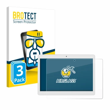 Vorderseite einer Produktverpackung mit dem Markenlogo BROTECT. Daneben ist das Gerät Alldocube M5X Pro mit dem zugehörigen Di