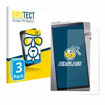 Vorderseite einer Produktverpackung mit dem Markenlogo BROTECT. Daneben ist das Gerät Astell&Kern A&norma SR25 mit dem zugehör