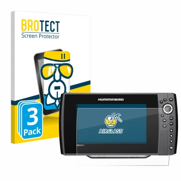 Vorderseite einer Produktverpackung mit dem Markenlogo BROTECT. Daneben ist das Gerät Humminbird Helix 9 G2N mit dem zugehörig