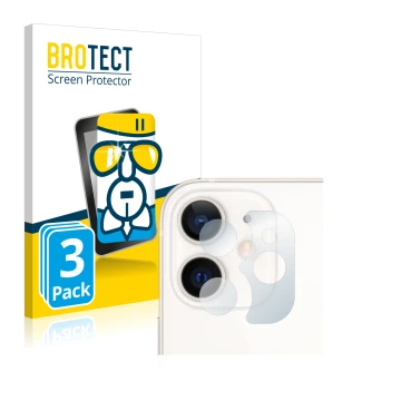 Vorderseite einer Produktverpackung mit dem Markenlogo BROTECT. Daneben ist das Gerät Apple iPhone 12 mini (NUR Kameraschutz) 