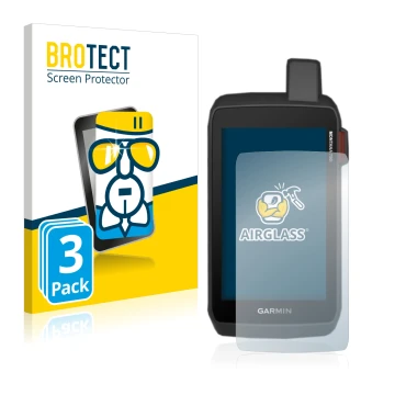 Vorderseite einer Produktverpackung mit dem Markenlogo BROTECT. Daneben ist das Gerät Garmin Montana 700i mit dem zugehörigen 