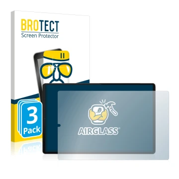Vorderseite einer Produktverpackung mit dem Markenlogo BROTECT. Daneben ist das Gerät Lenovo Tab M10 FHD Plus (im Querformat) 