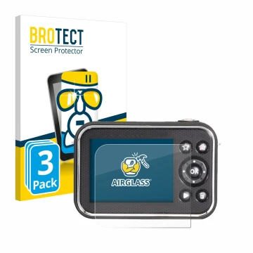 Vorderseite einer Produktverpackung mit dem Markenlogo BROTECT. Daneben ist das Gerät Vtech Kidizoom Video Studio HD mit dem z