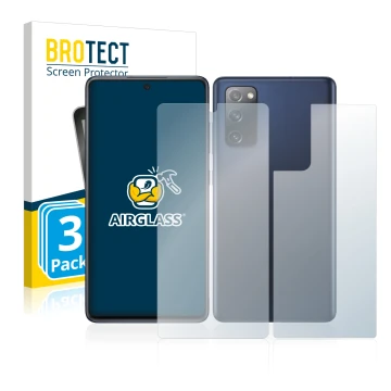 Vorderseite einer Produktverpackung mit dem Markenlogo BROTECT. Daneben ist das Gerät Samsung Galaxy S20 FE 5G (Display+Rückse