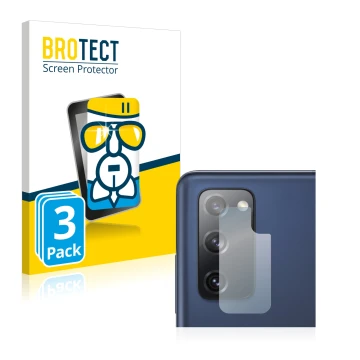Vorderseite einer Produktverpackung mit dem Markenlogo BROTECT. Daneben ist das Gerät Samsung Galaxy S20 FE 5G (NUR Kameraschu