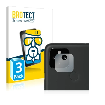 Vorderseite einer Produktverpackung mit dem Markenlogo BROTECT. Daneben ist das Gerät Google Pixel 4a 5G (NUR Kameraschutz) mi