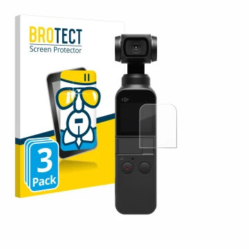 Vorderseite einer Produktverpackung mit dem Markenlogo BROTECT. Daneben ist das Gerät DJI Osmo Pocket 2 mit dem zugehörigen Di