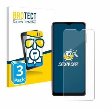 Vorderseite einer Produktverpackung mit dem Markenlogo BROTECT. Daneben ist das Gerät Samsung Galaxy M12 mit dem zugehörigen D