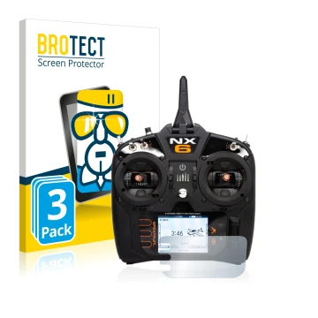 Vorderseite einer Produktverpackung mit dem Markenlogo BROTECT. Daneben ist das Gerät Spektrum NX6 mit dem zugehörigen Display