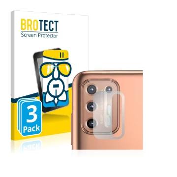 Vorderseite einer Produktverpackung mit dem Markenlogo BROTECT. Daneben ist das Gerät Motorola Moto G9 Plus (NUR Kameraschutz)