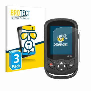 Vorderseite einer Produktverpackung mit dem Markenlogo BROTECT. Daneben ist das Gerät Hti HT A2 mit dem zugehörigen Displaysch