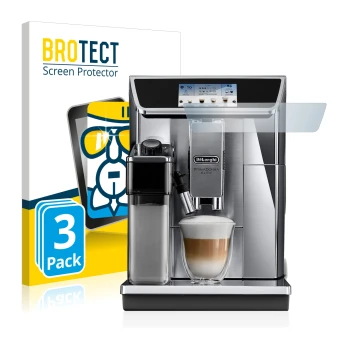 Vorderseite einer Produktverpackung mit dem Markenlogo BROTECT. Daneben ist das Gerät DeLonghi PrimaDonna Elite Experience ECA