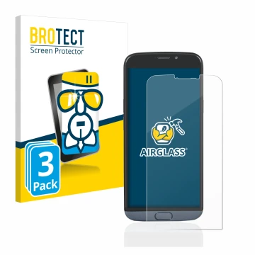 Vorderseite einer Produktverpackung mit dem Markenlogo BROTECT. Daneben ist das Gerät Doro 8050 Plus mit dem zugehörigen Displ