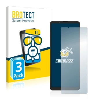 Vorderseite einer Produktverpackung mit dem Markenlogo BROTECT. Daneben ist das Gerät Sony Xperia 1 III mit dem zugehörigen Di