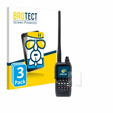 Vorderseite einer Produktverpackung mit dem Markenlogo BROTECT. Daneben ist das Gerät Yaesu FTA-550 mit dem zugehörigen Displa