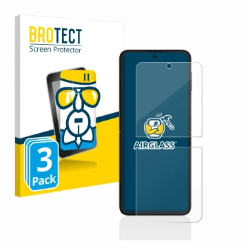 Vorderseite einer Produktverpackung mit dem Markenlogo BROTECT. Daneben ist das Gerät Samsung Galaxy Z Flip 3 5G mit dem zugeh
