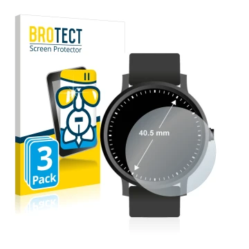 Vorderseite einer Produktverpackung mit dem Markenlogo BROTECT. Daneben ist das Gerät Armbanduhren (Kreisrund, ø: 40.5 mm) mit