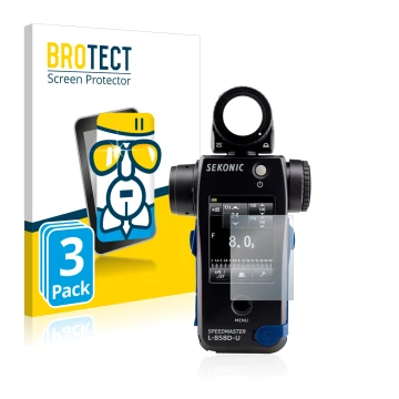 Vorderseite einer Produktverpackung mit dem Markenlogo BROTECT. Daneben ist das Gerät Sekonic L858D mit dem zugehörigen Displa