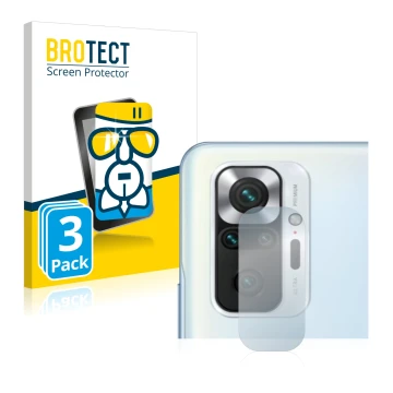 Vorderseite einer Produktverpackung mit dem Markenlogo BROTECT. Daneben ist das Gerät Xiaomi Redmi Note 10S (NUR Kameraschutz)