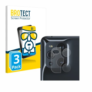 Vorderseite einer Produktverpackung mit dem Markenlogo BROTECT. Daneben ist das Gerät Oppo Find X3 Pro (NUR Kameraschutz) mit 
