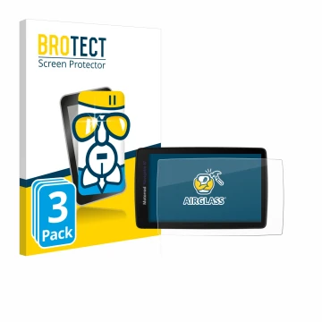 Vorderseite einer Produktverpackung mit dem Markenlogo BROTECT. Daneben ist das Gerät BMW Navigator VI mit dem zugehörigen Dis