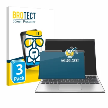 Vorderseite einer Produktverpackung mit dem Markenlogo BROTECT. Daneben ist das Gerät HP Elite x2 G8 mit dem zugehörigen Displ