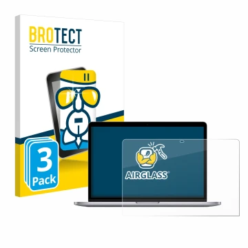 Vorderseite einer Produktverpackung mit dem Markenlogo BROTECT. Daneben ist das Gerät Apple MacBook Pro 13