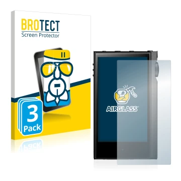 Vorderseite einer Produktverpackung mit dem Markenlogo BROTECT. Daneben ist das Gerät Astell&Kern Kann Alpha mit dem zugehörig
