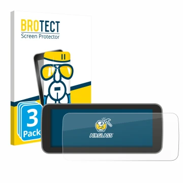Vorderseite einer Produktverpackung mit dem Markenlogo BROTECT. Daneben ist das Gerät Fiat 500 E Uconnect 5 10
