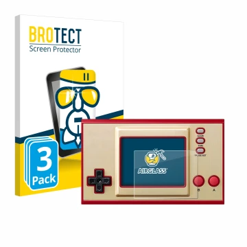 Vorderseite einer Produktverpackung mit dem Markenlogo BROTECT. Daneben ist das Gerät Nintendo Game & Watch Super Mario Bros m
