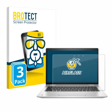 Vorderseite einer Produktverpackung mit dem Markenlogo BROTECT. Daneben ist das Gerät HP ProBook x360 435 G8 mit dem zugehörig