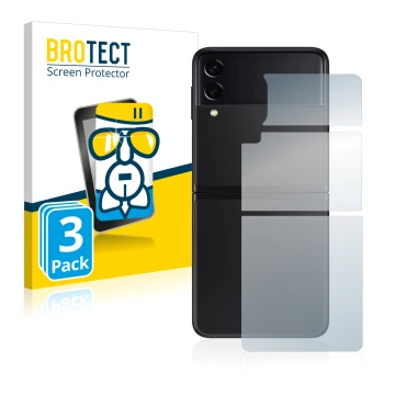 Vorderseite einer Produktverpackung mit dem Markenlogo BROTECT. Daneben ist das Gerät Samsung Galaxy Z Flip 3 5G (Rückseite) m
