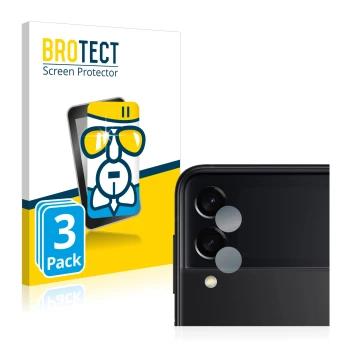 Vorderseite einer Produktverpackung mit dem Markenlogo BROTECT. Daneben ist das Gerät Samsung Galaxy Z Flip 3 5G (NUR Kamerasc
