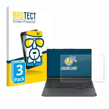 Vorderseite einer Produktverpackung mit dem Markenlogo BROTECT. Daneben ist das Gerät Lenovo Legion 5 Pro mit dem zugehörigen 