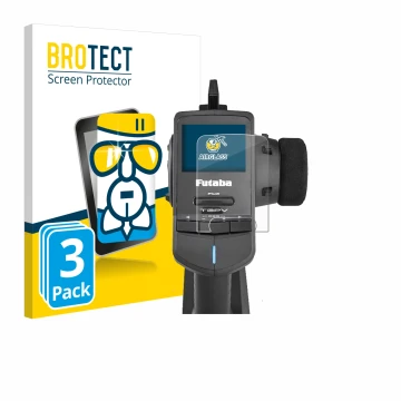 Vorderseite einer Produktverpackung mit dem Markenlogo BROTECT. Daneben ist das Gerät Futaba T3PV mit dem zugehörigen Displays