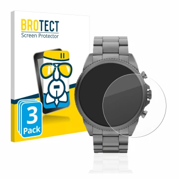 Vorderseite einer Produktverpackung mit dem Markenlogo BROTECT. Daneben ist das Gerät Fossil Gen 6 (44mm) mit dem zugehörigen 