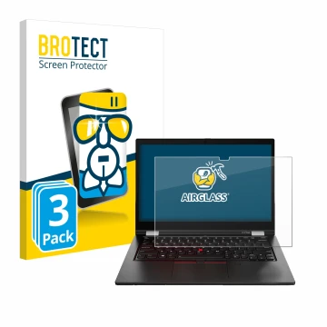 Vorderseite einer Produktverpackung mit dem Markenlogo BROTECT. Daneben ist das Gerät Lenovo ThinkPad L13 Yoga Gen 2 mit dem z