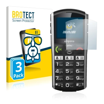 Vorderseite einer Produktverpackung mit dem Markenlogo BROTECT. Daneben ist das Gerät Emporia Simplicity mit dem zugehörigen D